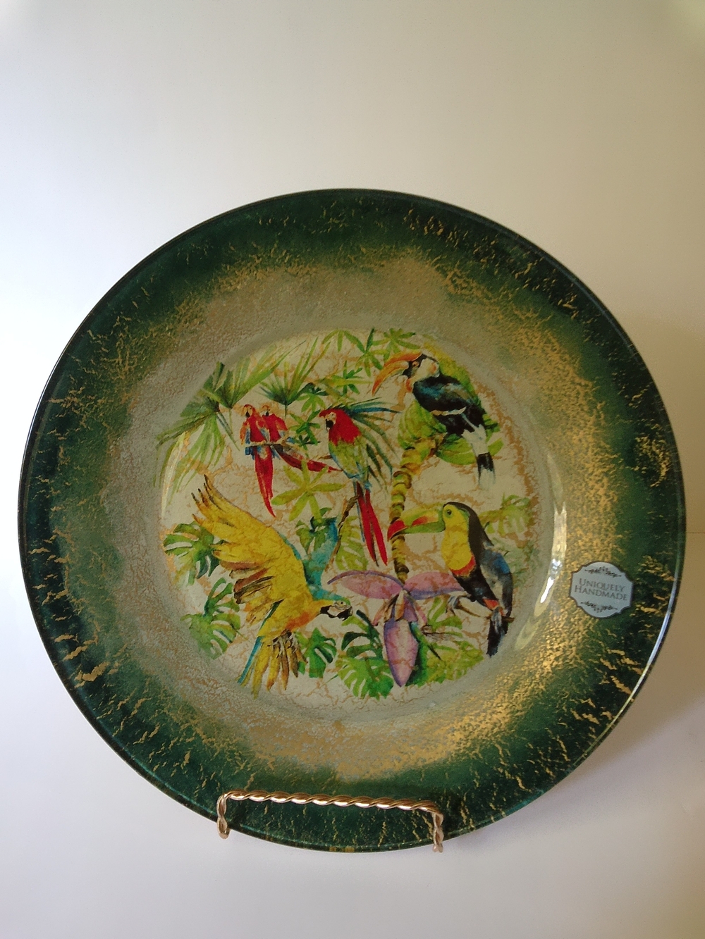 Green Parrot Decorative Plate - Handcrafted Tropical Accent